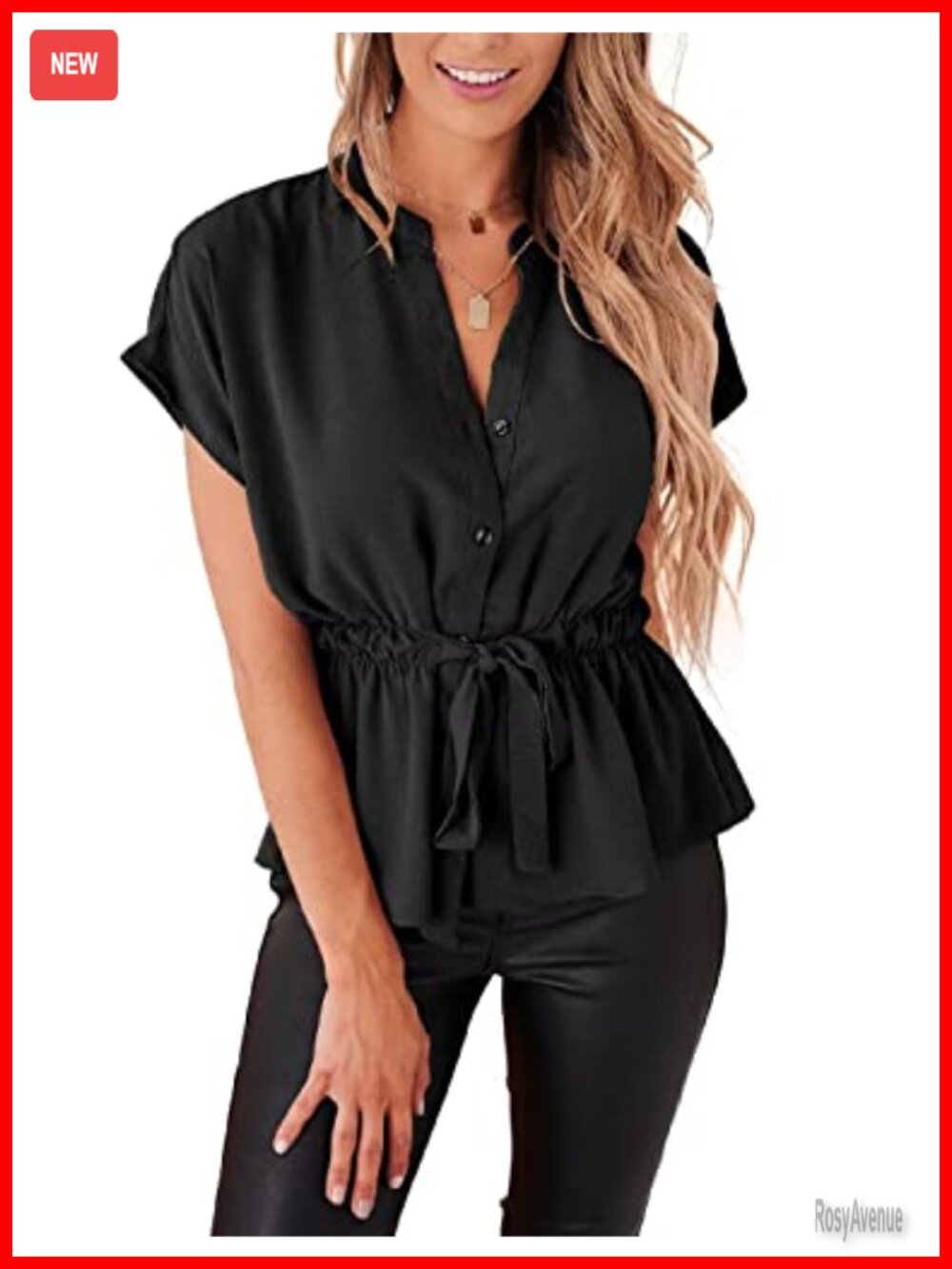 Womens Button Down Peplum Blouse Short Sleeve Chiffon Work Top